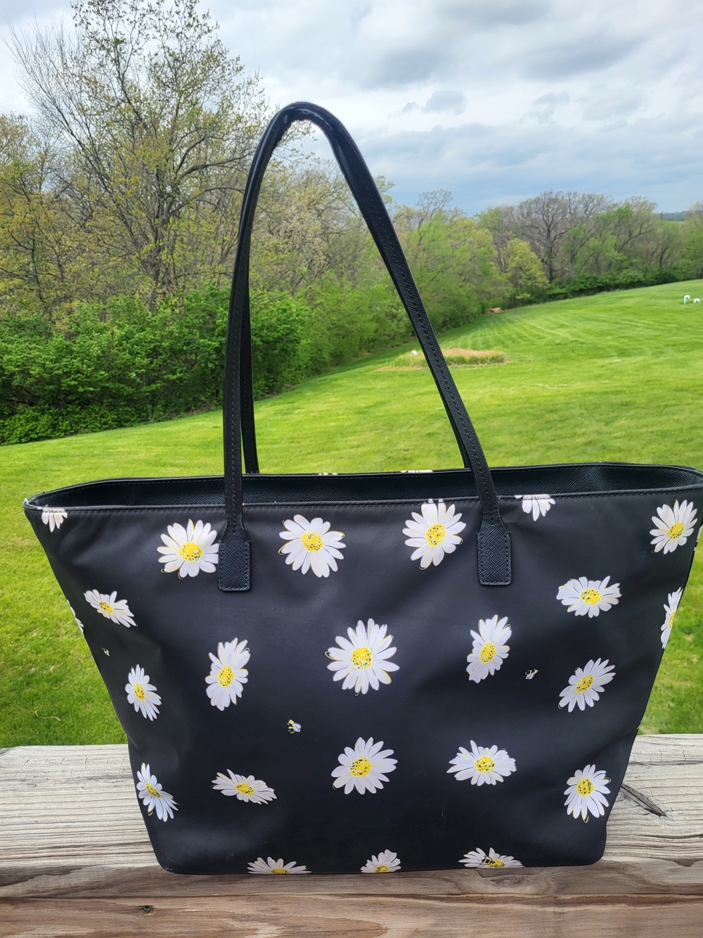 Kate Spade Black Daisy Print Nylon Tote - Picture 2 of 8